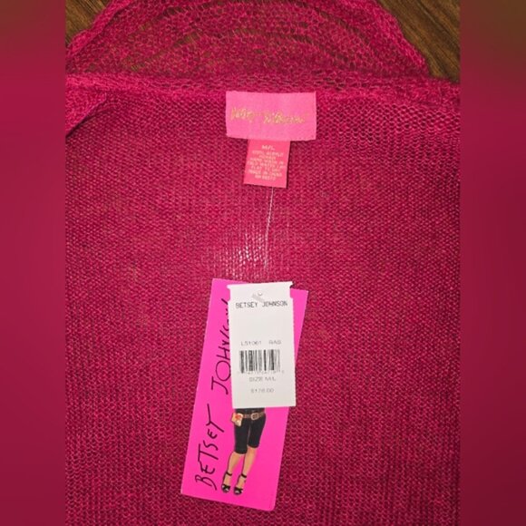 Betsey Johnson NWT Pink Lightweight Knit Ruffle Cardigan - Picture 5 of 8